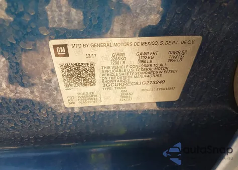 2018 Chevrolet Silverado 1500 2Lt z USA, uszkodzony, nr VIN 3GCUKREC8JG273249